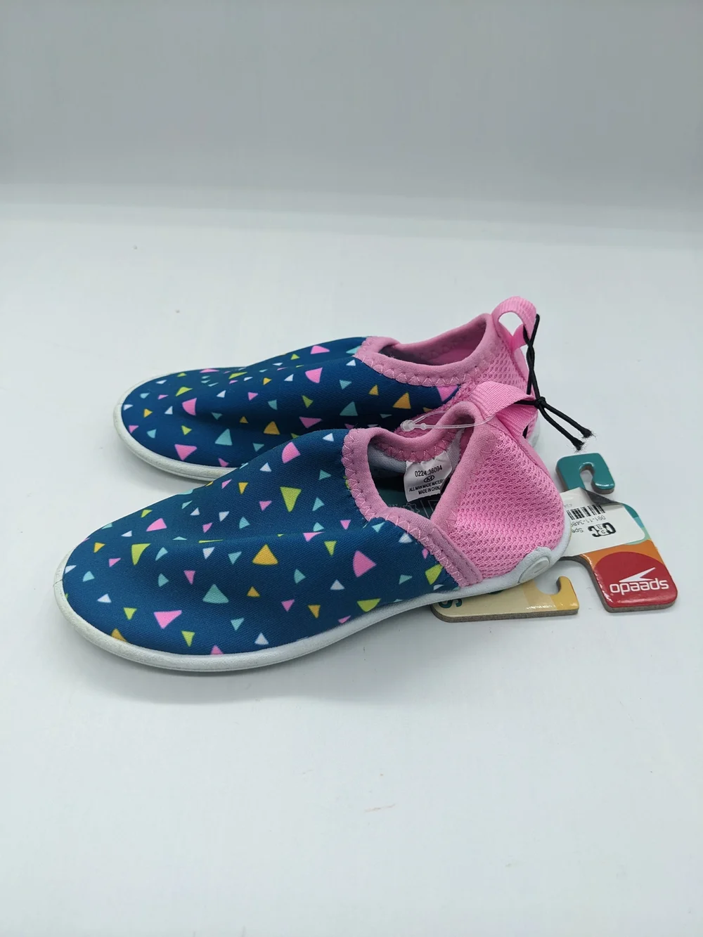 Speedo Kids Navy Blue Water Shoes with Pink Trim and Multicolor Triangles